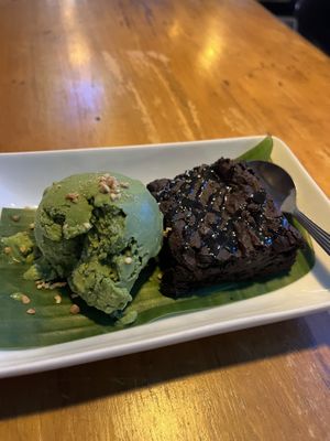 Brownie with green tea ice creamm  at Mr Green in Chiang Mai