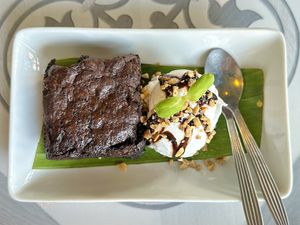 Brownie with coconut ice cream (95 THB)  at Mr Green in Chiang Mai