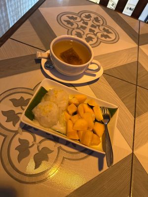 Mango sticky rice and ginger tea 💗  at Mr Green in Chiang Mai