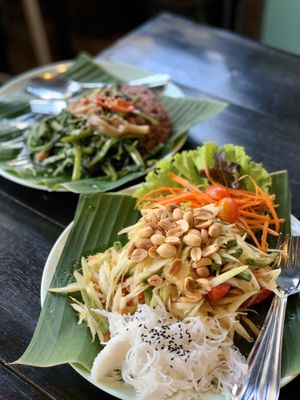 Papaya salad (front) at Mr Green in Chiang Mai