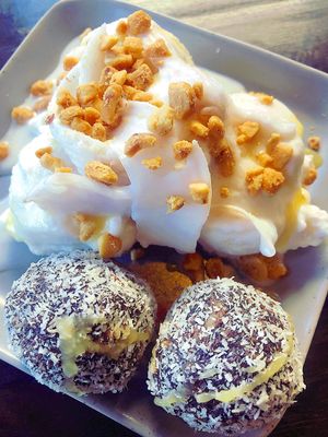 Coconut energy balls coconut ice cream  at Mr Green in Chiang Mai