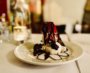 Brownie and ice cream at Peña Pachamama in San Francisco