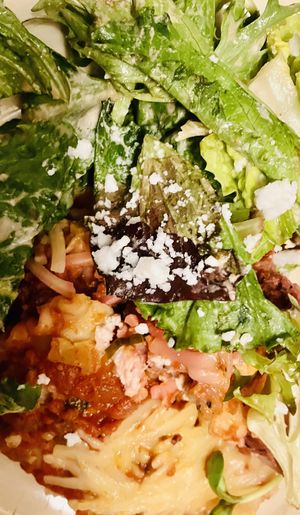 Lasagna & salad. Delicious!!!  at Peña Pachamama in San Francisco