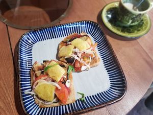 Pizza Toast with vegan cheese at Kishin Natural Vegetarian in Ise