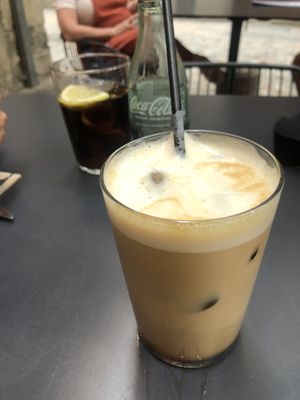 Coke and iced vanilla latte with soy milk   at Federal Cafe in Girona