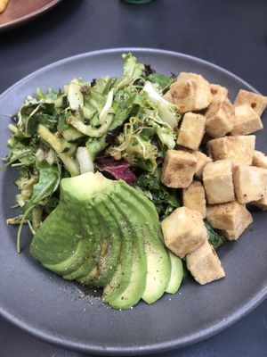 Green salad (9,20€) with salt-pepper tofu (3,50)  at Federal Cafe in Girona