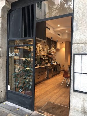 Looking in  at Federal Cafe in Girona
