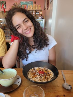 happy vegan at La Panetteria in Lima