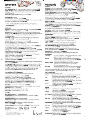 Menu at Federal Cafe in Valencia