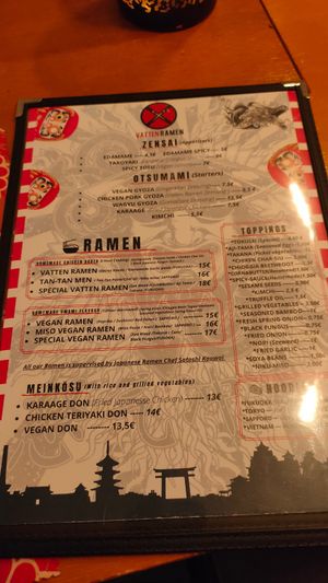 Menú page 1 at Vatten Ramen in Amsterdam