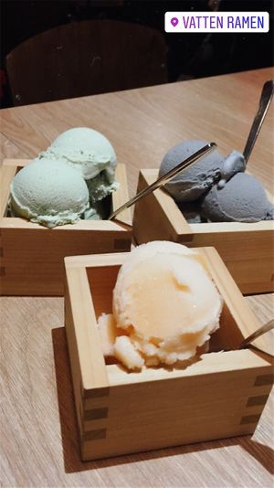 Green te, lemon, sesame ice cream  at Vatten Ramen in Amsterdam