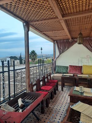 Roof terrace at Le Peroke Cafe in Fes