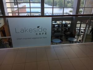 Lakeside Cafe Sign on railing  at Lakeside Cafe in Orlando