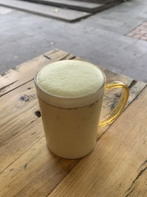 Flaxseeds Turmeric hot drink  at Veggie Ark 素方舟 - Sù Fāng Zhōu in Dali