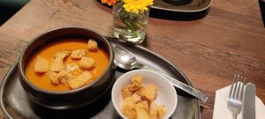 Soup with croutons at Green House  in Brussels