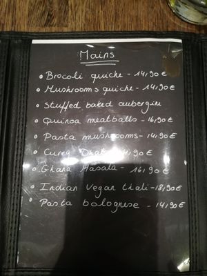 Menu at Green House  in Brussels