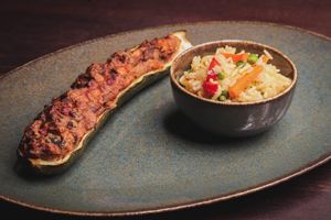 Stuffed zucchini and rice with vegetables,  sooo yummy 😁 at Green House  in Brussels