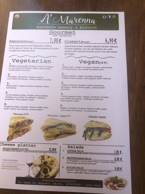 Vegi and Vegan menu at A'Marenna in Sorrento