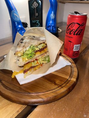 the “Tator” with panuzzo bread & avocado instead of caramelized onions!   at A'Marenna in Sorrento