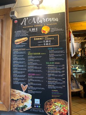 Menu with clearly marked vegan options - including vegan cheese and ham! at A'Marenna in Sorrento