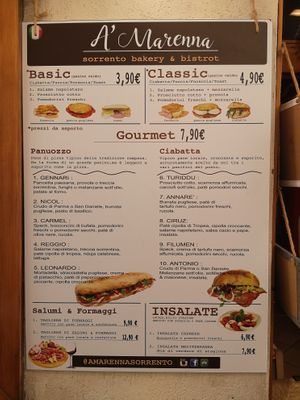 Menu at A'Marenna in Sorrento