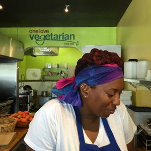 lovely owner  at One Love Vegetarian in Toronto