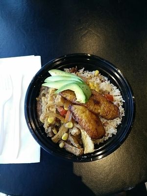 BBQ Tofu - rice, plantain, avocado! at One Love Vegetarian in Toronto