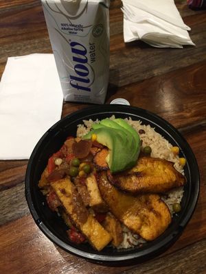 BBQ tofu and flow water  at One Love Vegetarian in Toronto