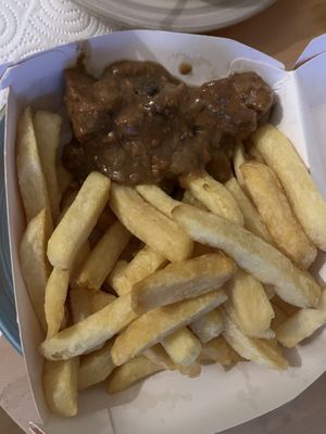 Carbonade with fries (from a different place) - typical combination & delicious 🤤   at The Vegan Butcher's Choice in Brussels