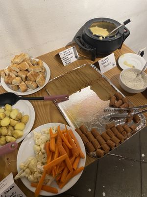 Popup buffet at Lucifer Lives: fondue, charcuterie  at The Vegan Butcher's Choice in Brussels