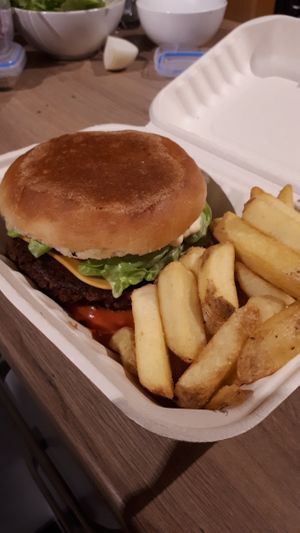 The Big Hug with fries at Vegan Comfort in Auckland
