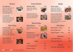 Menu at Vegan Comfort in Auckland