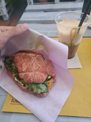 Vegan panini Cipolla and vegan caramel frappuccino  at Cuore Fresco in Catania