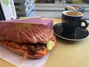 Macchiato Soya and a Vegan Guacamole Panini   at Cuore Fresco in Catania