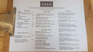 Menu at Seed in Durban