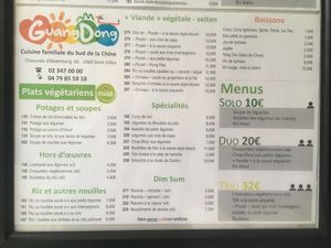 menu végétarien  at Guang Dong in Brussels