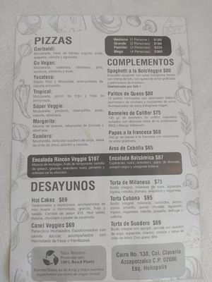 Comidas y precios at Rincón Veggie in Mexico City