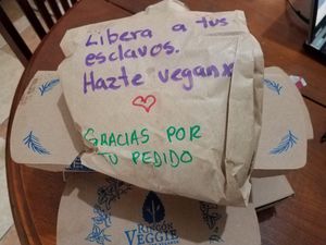 Love note on the bag! at Rincón Veggie in Mexico City