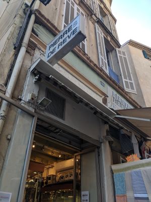 They are waiting for the new sign, but in the meantime look for this sign to find the shop.  at Cinq Concept Store in Cannes