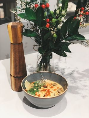 Laksa — spicy coconut noodle soup. at «5+2» in Moscow