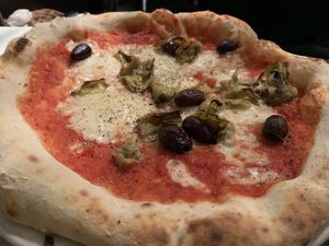 VG olives and artichoke   at Franco Manca in Edinburgh