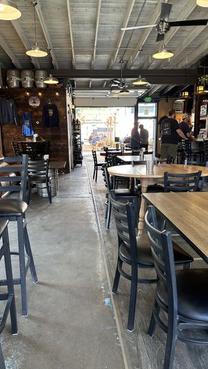 Inside looking to outdoor back patio  at Utara Brewing Co in Sandpoint