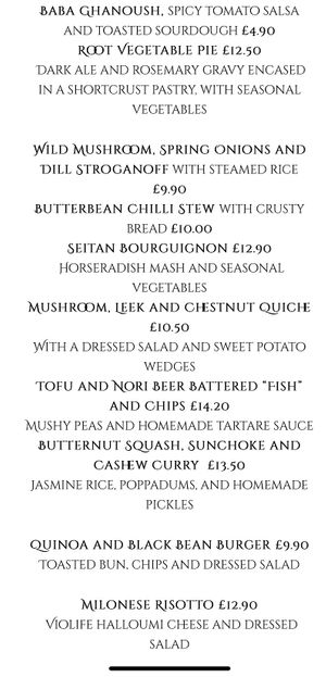 Menu @ Sept 2019 at The Swan Inn in Malvern