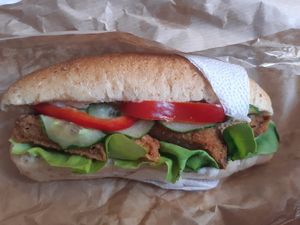 Seitan sandwich at Napfényes Restaurant & Confectionery in Budapest