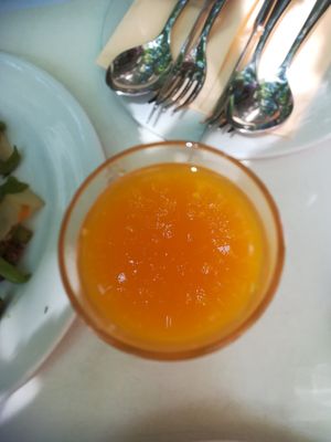 Orange juice at Napfényes Restaurant & Confectionery in Budapest