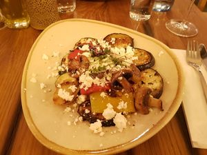 Aubergine dish at Napfényes Restaurant & Confectionery in Budapest