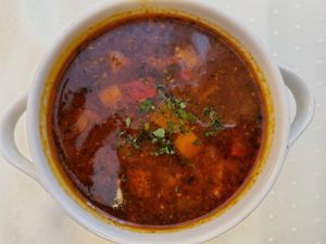 Vegetable goulash (with soy "meat") at Napfényes Restaurant & Confectionery in Budapest