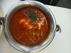 Hungarian bean goulash soup at Napfényes Restaurant & Confectionery in Budapest