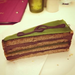 Mozart hazelnut cake at Napfényes Restaurant & Confectionery in Budapest