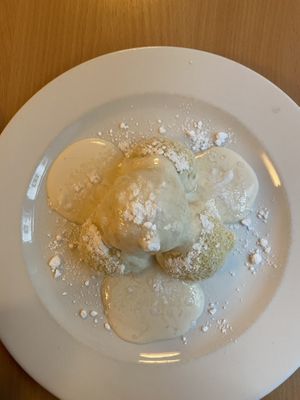 Millet Dumplings in Soy Yogurt Sauce   at Napfényes Restaurant & Confectionery in Budapest